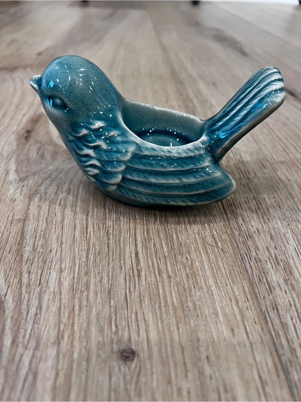 Vintage Blue Crackle Glaze Ceramic Bird Tealight Holder